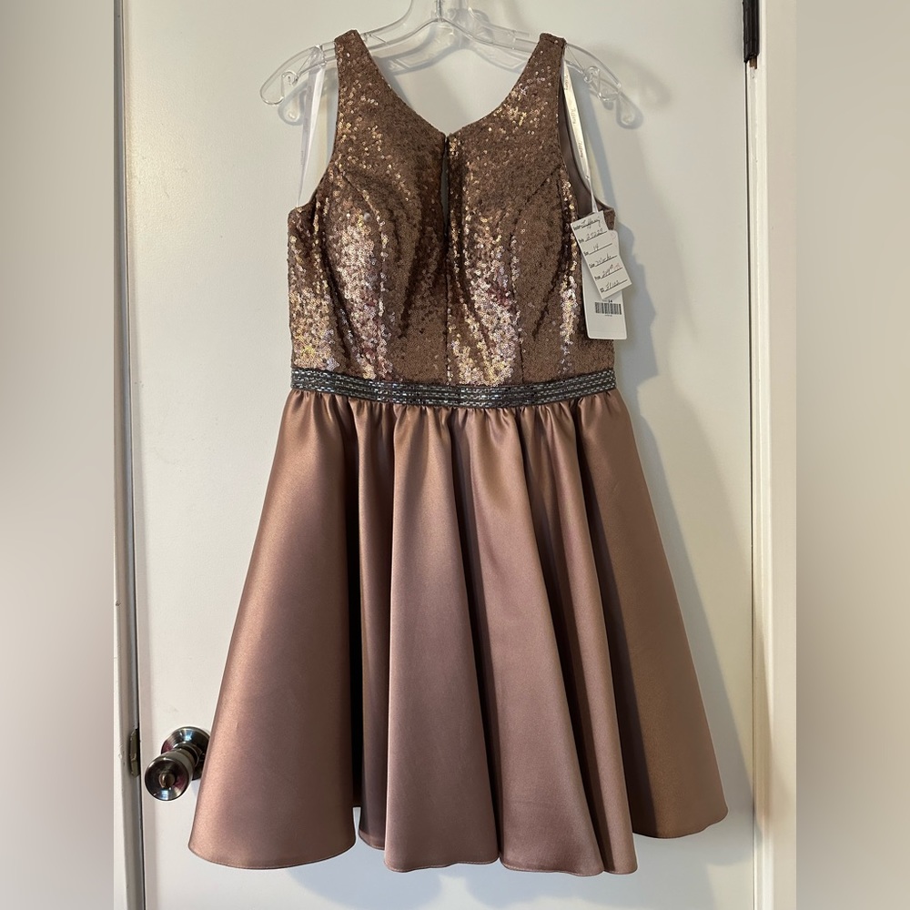 Formal Short A-Line Sequin and Satin Gown